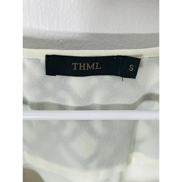 THML Anthropology Dress S Embroidered Geometric Design Blue Tie Waist Sleeveless - Picture 4 of 10